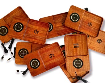 Groomsman gift Wooden valet tray or monogrammed desk organizer plus wireless charger for smartphone
