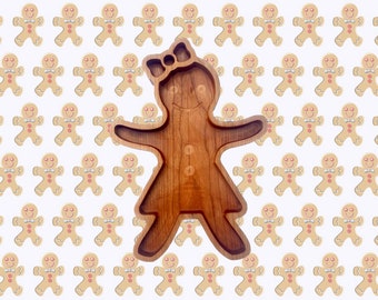 Gingerbread Woman Candy Tray, Solid Cherry Wood, Perfect for Christmas Parties, Unique Holiday Hostess Gift