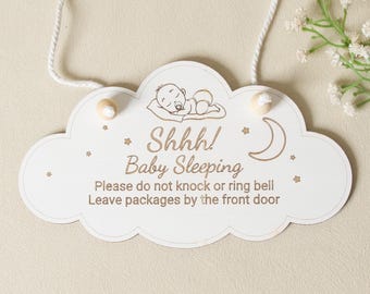 Baby Sleeping Quiet Please Door Sign Do Not Knock Nap Time Sign Modern Rustic Wood Front Door Sign New Mom Gift Idea Baby Shower Present