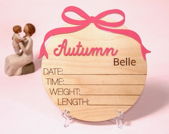 Newborn Photoshoot Prop Baby Announcement Plaque  Personalized Baby Introduction Name Sign Birth Stats Gift New Mom
