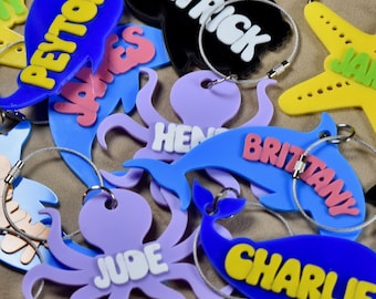 Sea Creatures Name Tag For Beach Tote Ocean Theme Gifts Backpack Tag Lunchbox Identifier Birthday Party Favors and Gifts
