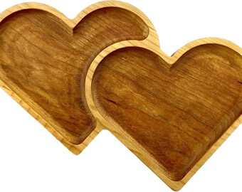 Double heart cherry wood tray - perfect for candies, jewelry, and more
