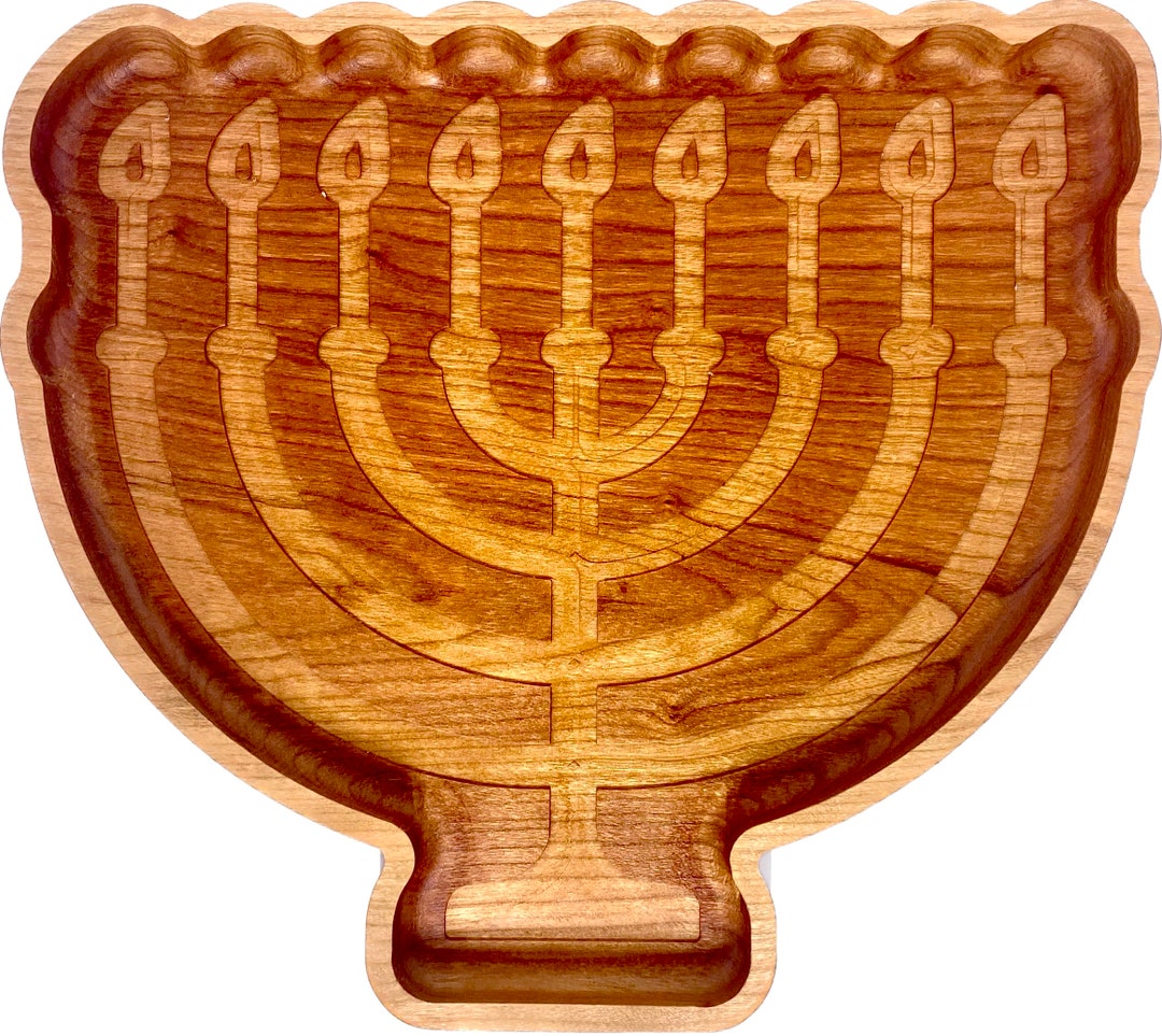 Hanukkah Tray Menorahshaped Tray From Solid Cherry Wood Etsy