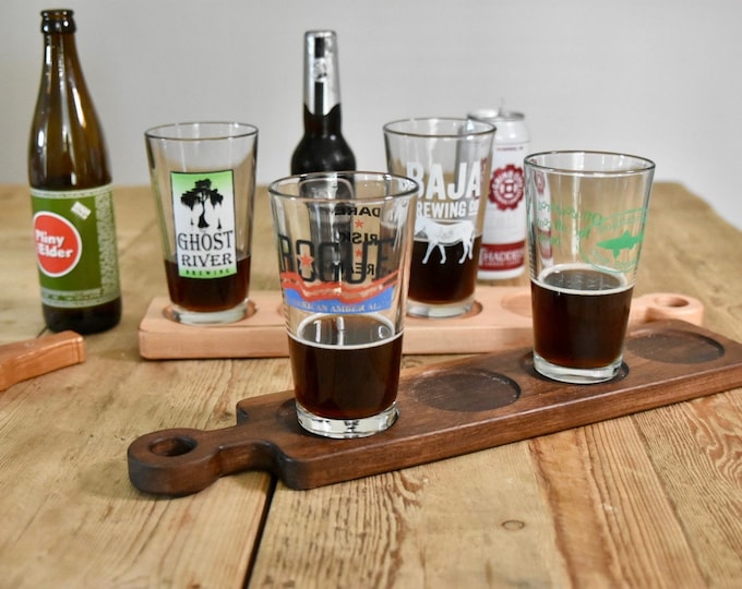 Handmade beer flight tray - A fun addition to bachelorette parties and ladies night games.  Perfect 21st birthday gift.