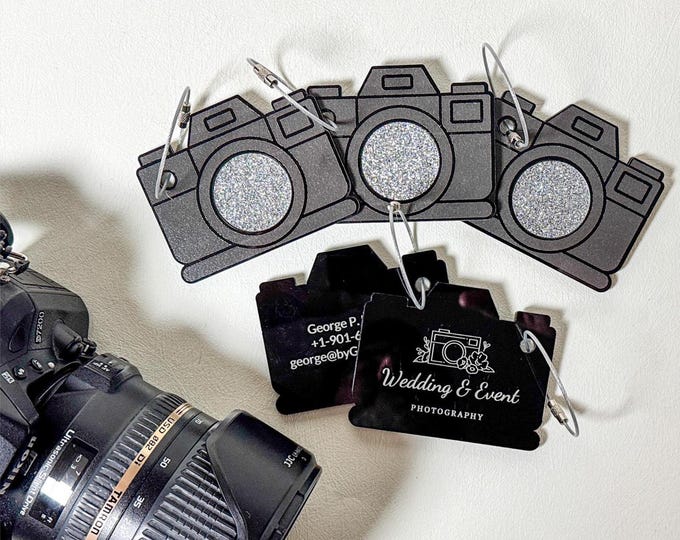 Photographer Bag Tag Custom Acrylic Camera Tag with Logo or Contact Info Personalized Branding Leave Behind Marketing Merchandise