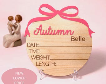 Newborn Photoshoot Prop Baby Announcement Plaque  Personalized Baby Introduction Name Sign Birth Stats Gift New Mom