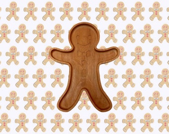 Gingerbread Man Tray, Solid Cherry Wood Snack Tray for Christmas Party, Perfect Holiday Hostess Gift