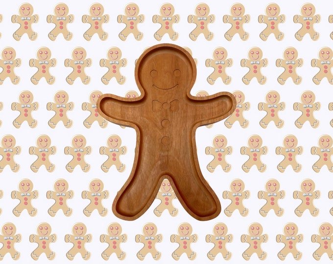 Gingerbread Man Tray, Solid Cherry Wood Snack Tray for Christmas Party, Perfect Holiday Hostess Gift