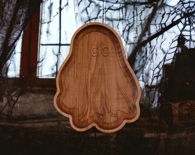 Ghost Candy Tray in Curly Maple, Ideal for Spooky Celebrations, Great Halloween Hostess Gift