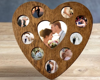 Wedding Heart Photo Collage Display for Wedding Memory Frame Rustic Decor for Anniversary Picture Gift Bridal Shower Keepsake Wood Accent