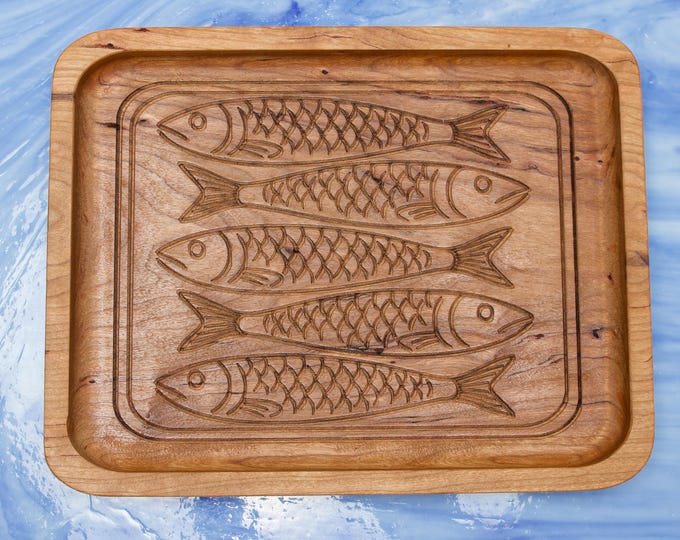 Engraved Sardine Snack Tray Appetizer Platter Charcuterie Board Antipasto Plate Small Bites Grazing Snack Server Dish Buffet Dinner Party