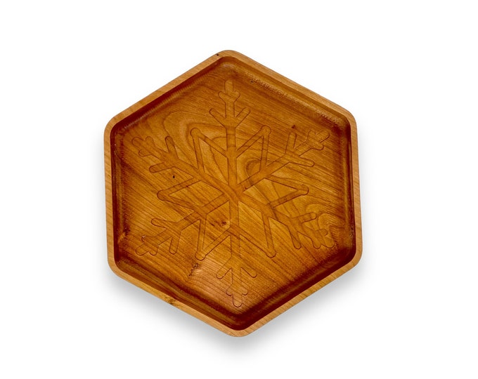 Snowflake snack candy tray Christmas party solid cherry wood