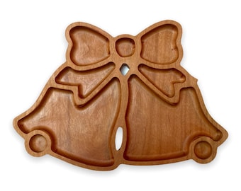 Silver Bells snack candy tray Christmas party solid cherry wood