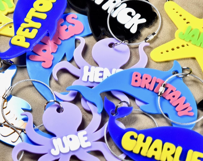 Sea Creatures Name Tag For Beach Tote Ocean Theme Gifts Backpack Tag Lunchbox Identifier Birthday Party Favors and Gifts