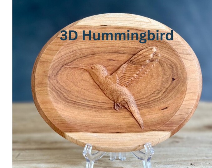Wooden Hummingbird Home Decor Nature Wall Decor Bird Design Plate Hummingbird Art Shelf Display Cherry Wood Shelf Bird Lover Gift