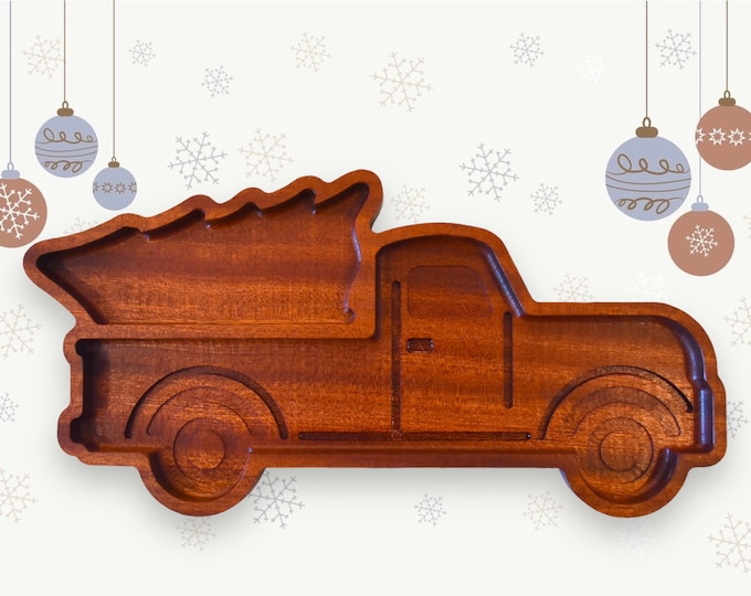 Vintage Truck and Christmas Tree Snack Tray. Unique Christmas decor.