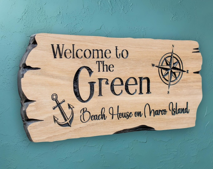 Beach House Sign Personalized Nautical Decor Wall Art Coastal Home Welcome Plaque Rustic Wood Anchor Design Marine Style Vacation House Name
