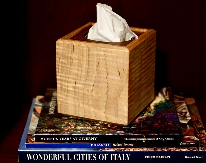 Beautiful  Wood Tissue Box Cover. Expertly Crafted From Curly Maple and Walnut. Unique Gift.