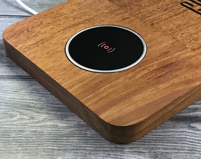 Wood Valet With Wireless Phone Charger for 5th Anniversaries, Father's Day, Groomsmen, or other occasions.