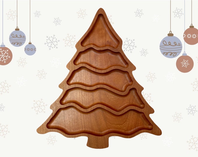 Christmas Tree snack candy tray Christmas party solid cherry wood. Add to your holiday traditions.