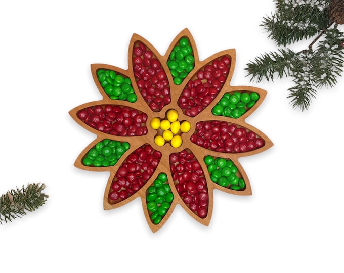 Poinsettia Serving Tray made from solid cherry wood.  Great for holiday entertaining.  Hostess gift or Secret Santa gift.