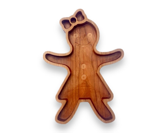 Gingerbread Woman Candy Tray, Solid Cherry Wood, Perfect for Christmas Parties, Unique Holiday Hostess Gift