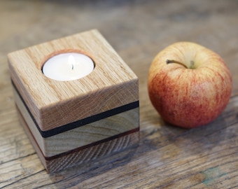 Handmade Wooden Tea Light Holder Rustic Candle Centerpiece Layered Wood Votive Handmade Housewarming Gift Modern Decor