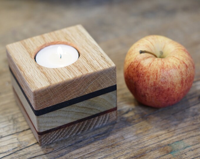 Handmade Wooden Tea Light Holder Rustic Candle Centerpiece Layered Wood Votive Handmade Housewarming Gift Modern Decor