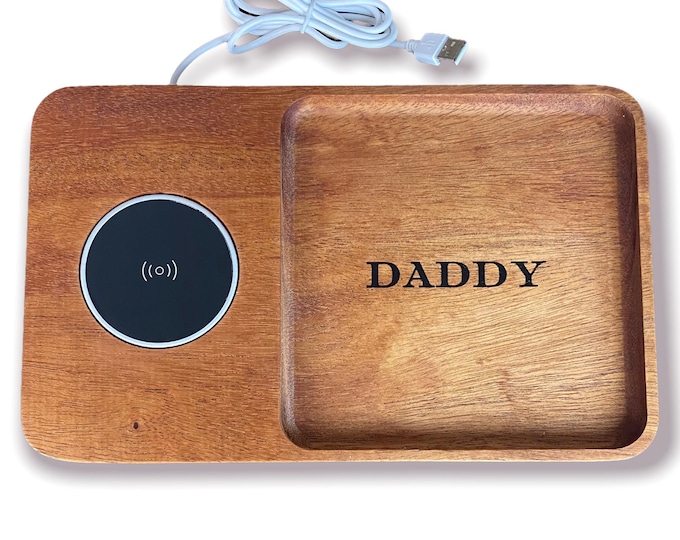 Personalized Dad Gift Phone Charging Station Custom Desk Organizer Phone Dock Wireless Holder Charging Pad Table Mount Phone Tray Valet