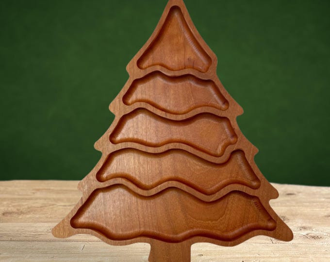 Wooden Christmas Tree Tray  Holiday Decor Cherry Wood Hostess Gift Snack Platter Christmas Theme Tablescape House Warming Gift