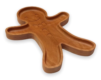 Gingerbread Man Tray, Solid Cherry Wood Snack Tray for Christmas Party, Perfect Holiday Hostess Gift