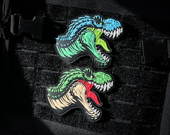 T-Rex PVC Patch: Hunter Green Dinosaur Applique (4x3&quot;)