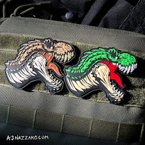 Naszywka z PVC T-Rex: aplikacja z dinozaurem w kolorze zielonym (4x3")