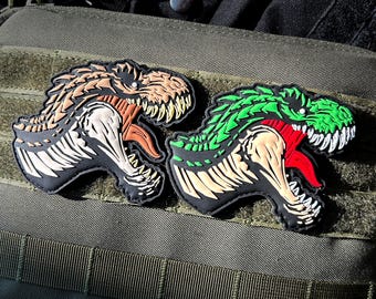 T-Rex PVC Patch: Hunter Green Dinosaur Applique (4x3")