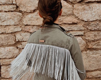 Upcycled Green Fringe Jacket