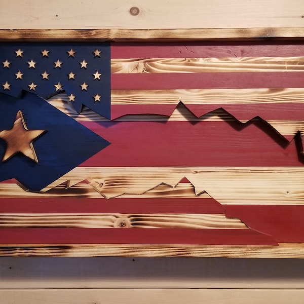 United States and Puerto Rico Wood layered Flag, Bandera Puertoriquena, Rustic Flag, Coin holder and Poker Chip Display