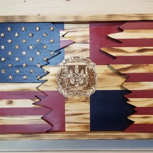 United States and Dominican Republic Wood layered Flag, Bandera Dominicana, Rustic Flag, Coin holder and Poker Chip Display