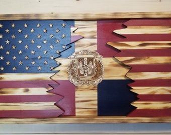 United States and Dominican Republic Wood layered Flag, Bandera Dominicana, Rustic Flag, Coin holder and Poker Chip Display