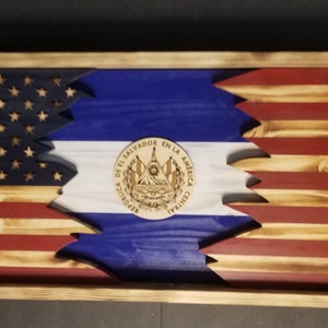 United States and El Salvador Wood Double Flag, Bandera Salvadorena, Rustic Flag, Coin holder and Poker Chip Display