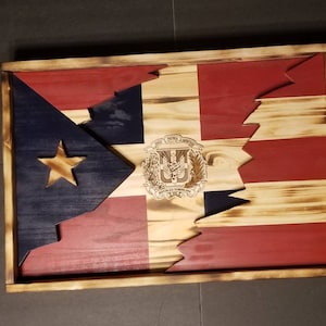 Puerto Rican and Dominican Republic Wood layered Flag, Bandera Dominicana y Puerto Rico, Rustic Flag, Coin holder and Poker Chip Display