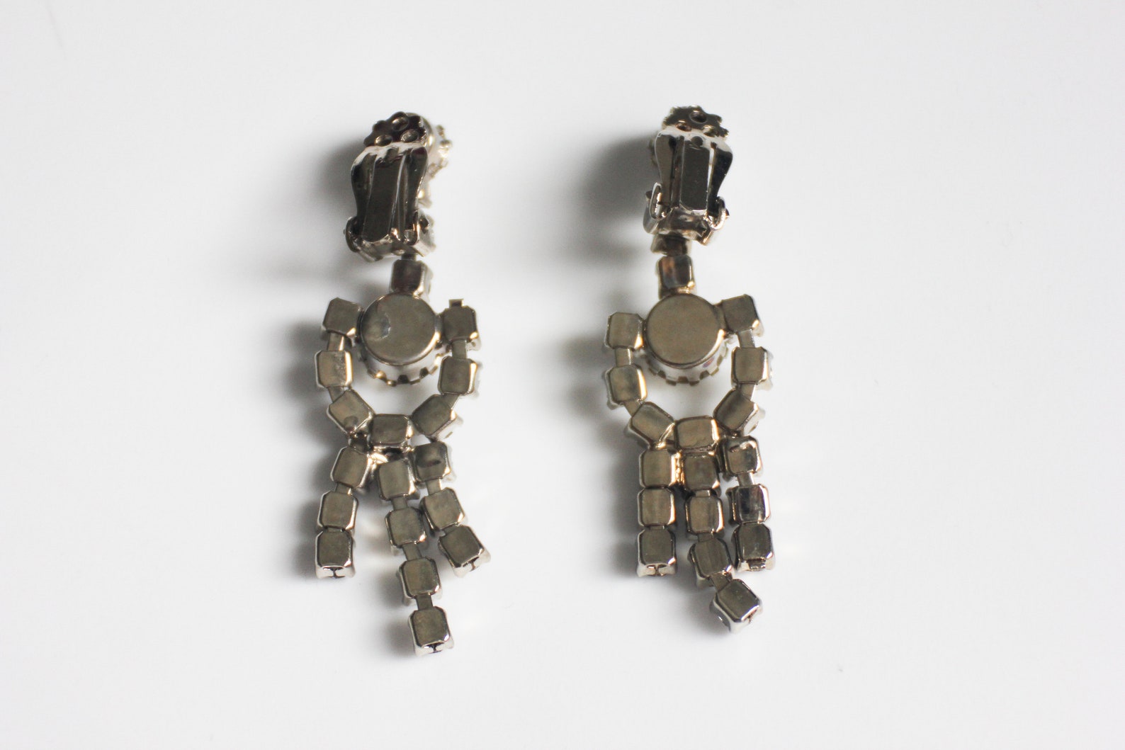 Vintage Rhinestone Dangle Clip on Earrings With Pattern Etsy UK