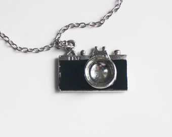 Unique Black and Silver Camera Pendant on Chain Necklace