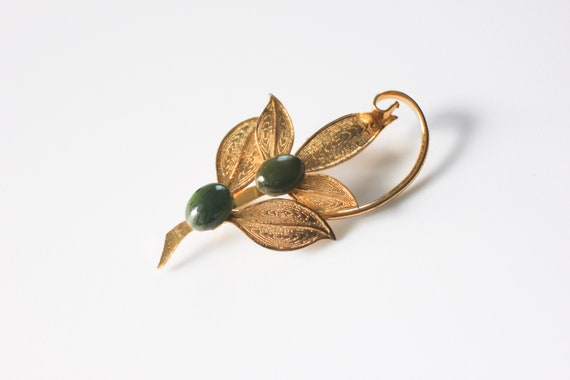 Vintage Green Bead and Gold Color Floral Plant De… - image 1