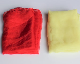 Two Vintage Womens Silk Scarves Red And Yellow Solids