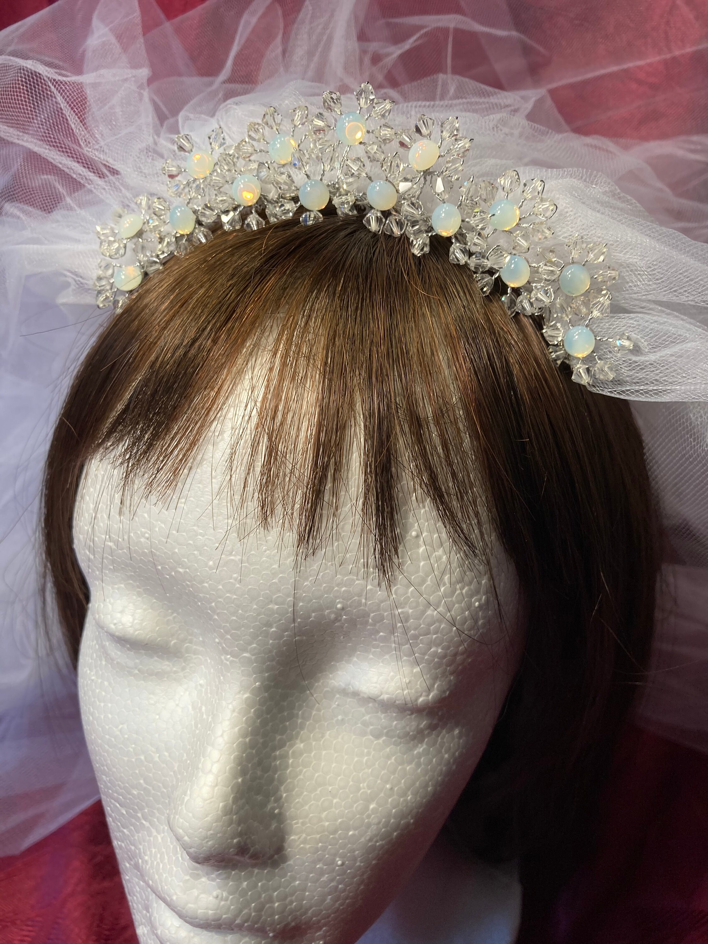 Vintage Radiance By Washington Millinery Wedding Tiara NEVER WORN Vintage Radiance Bridal Veil White Fire Opal Crystal Tiara  main image 2