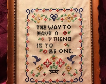Hand Stitched Sampler From Kit Form c. 1940s