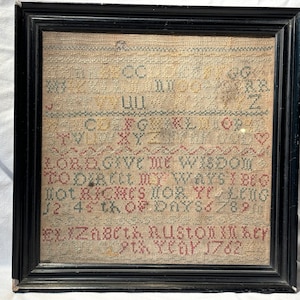 Antique 18th Century English Sampler Made by Elizabeth Ruston in her 9th Year, 1762