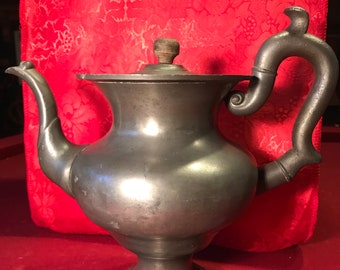 Marked American Pewter Teapot by Roswell Gleason, Dorchester, Massachusetts, c. 1840