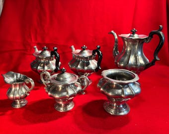 Marked Antique English 6 Piece Pewter Tea Service by James Dixon & Sons, 1835-1840, RARE MATCHED SET in Exceptional Condition!