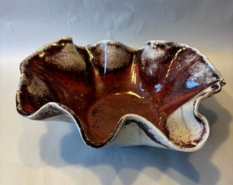 Hand Made Ceramic Wavy Edge Bowl, Free Form Textured Pottery Bowl, Unique Ruffled Handkerchief Bowl, Studio Art Stoneware Serving Bowl